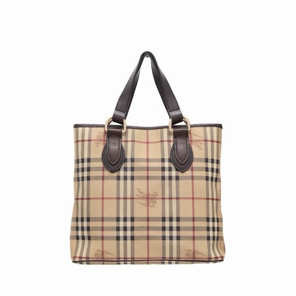 Burberry Leather Trimmed Haymarket Nova Check Medium Tote Bag Vintage - Picture 1 of 13